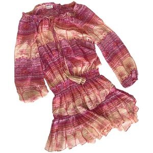 LoveShackFancy Long Sleeve Silk Mini Dress - XS